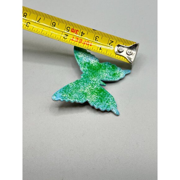 Vintage Green Enamel Over Aluminium Butterfly Pin Brooch Hand Crafted Bug Pin - Picture 7 of 7